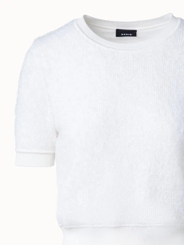 Silk Cashmere Cotton Blend Shortsleeve Sweater Ecru Women Akris Cashmere