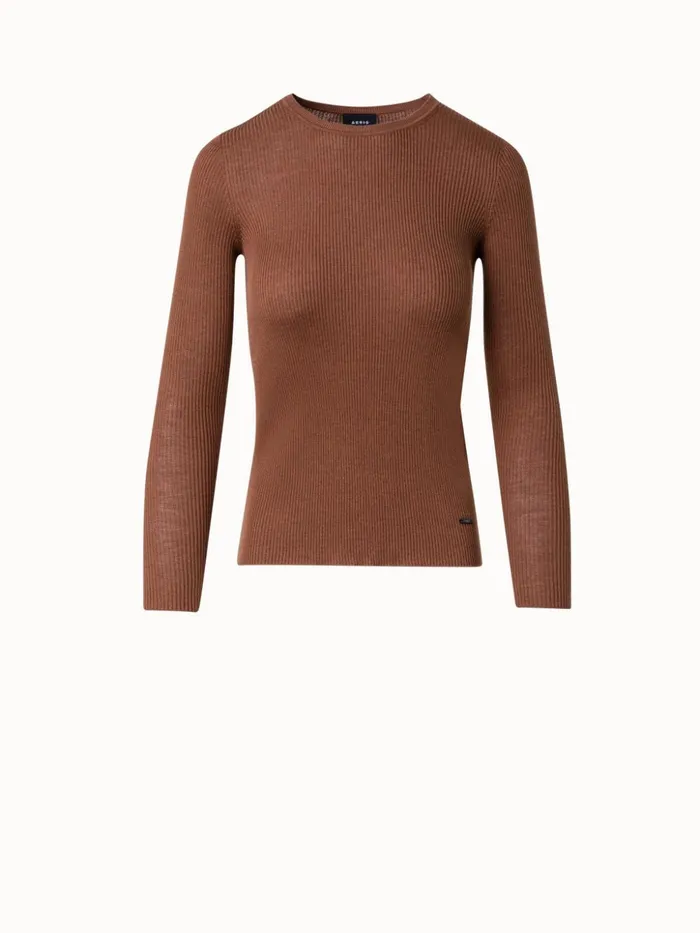 Silk Cotton Rib Knit Sweater Vicuna Women Akris Knitwear