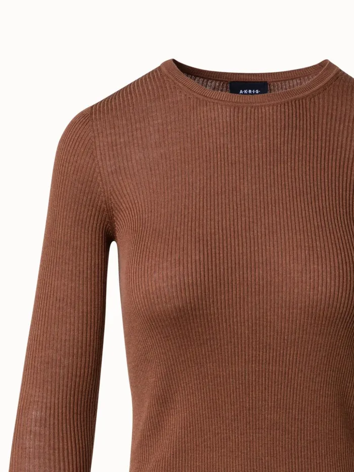 Silk Cotton Rib Knit Sweater Vicuna Women Akris Knitwear