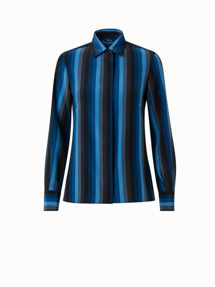 Silk Crpe Blouse With Dgrad Stripes Navymulticolor Women Akris Blouses