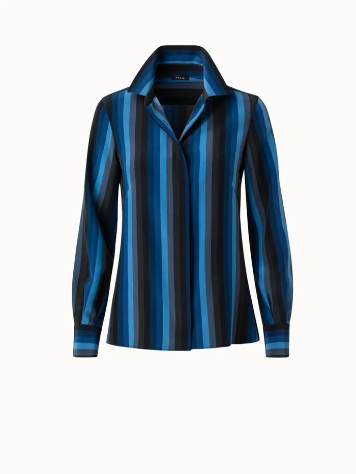 Silk Crpe Blouse With Dgrad Stripes Navymulticolor Women Akris Blouses