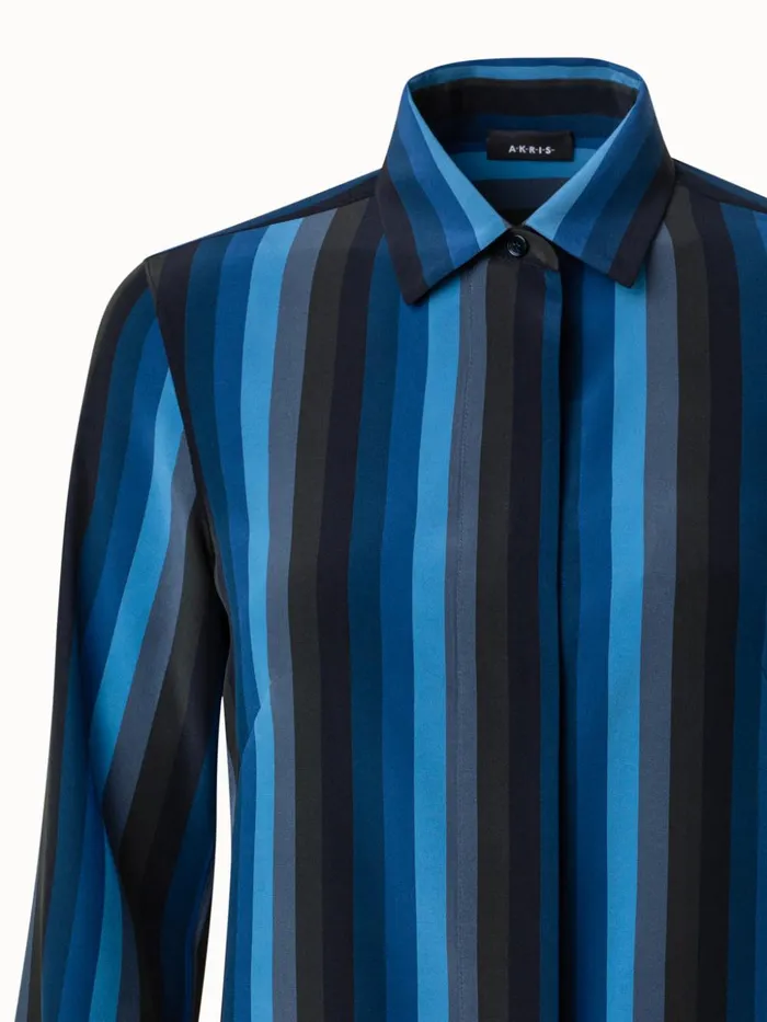 Silk Crpe Blouse With Dgrad Stripes Navymulticolor Women Akris Blouses