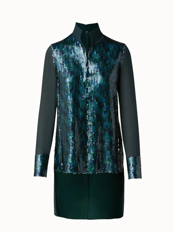 Silk Georgette Blouse With Sequins Front Gallus Green Women Akris Blouses