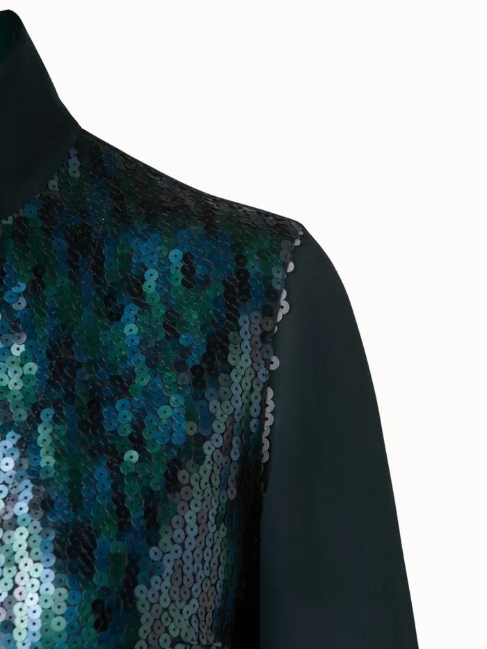Silk Georgette Blouse With Sequins Front Gallus Green Women Akris Blouses