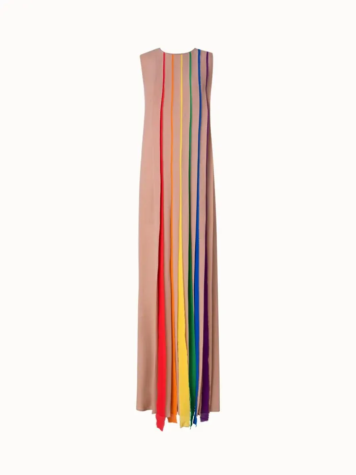 Silk Georgette Gown With Multicolor Pleats Sandmulticolor Women Akris Dresses