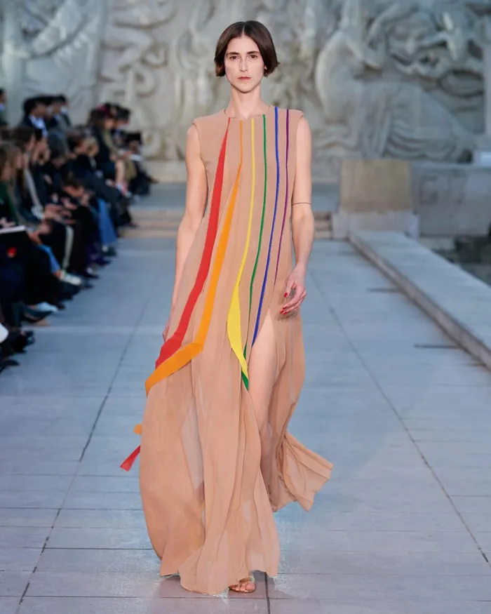 Silk Georgette Gown With Multicolor Pleats Sandmulticolor Women Akris Dresses