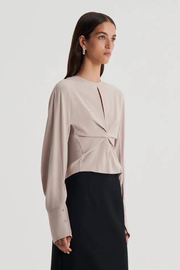 SILK SATIN DRAPED TOP MUSHROOM Women Tops Scanlan Theodore