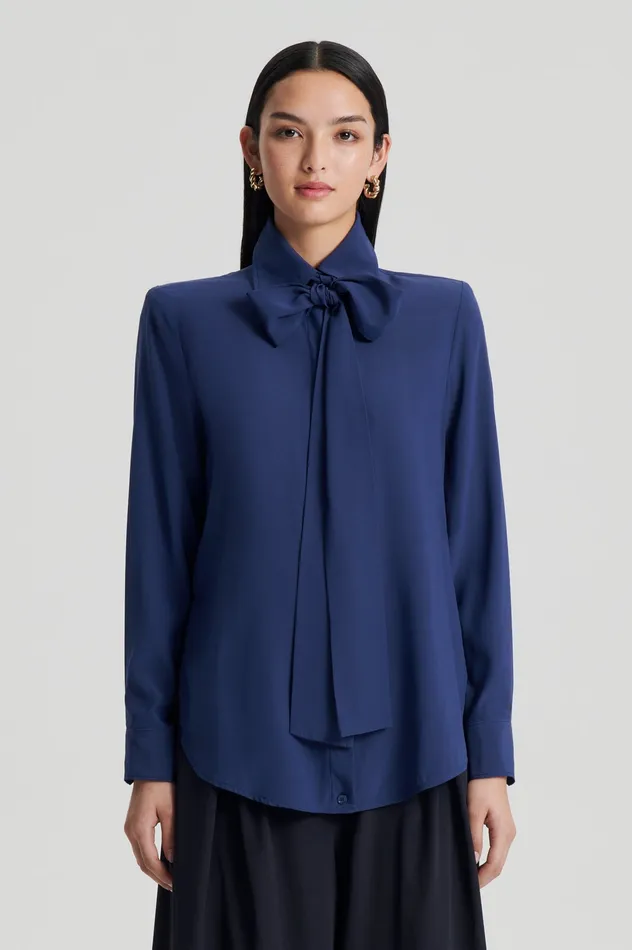 SILK SHOULDER PAD SHIRT ROYAL Shirts Scanlan Theodore Women