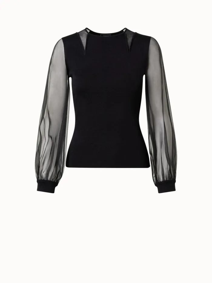 Silk Stretch Knit Pullover Black Women Akris Knitwear