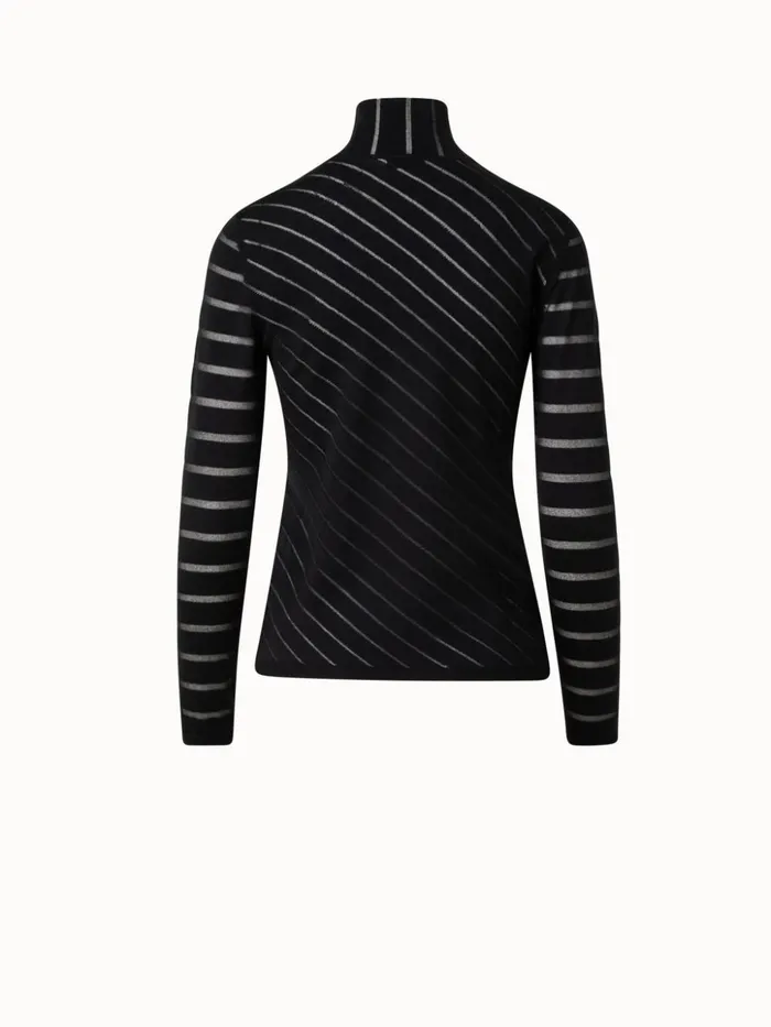 Silk Stretch Knit Pullover With Transparent Diagonal Stripes Black Women Akris Knitwear