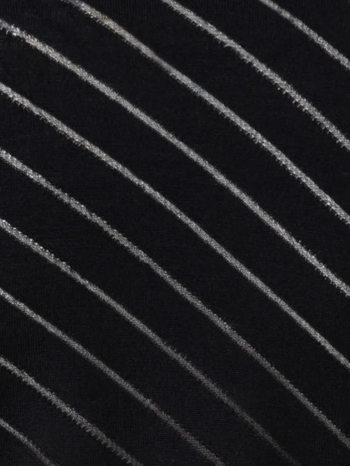 Silk Stretch Knit Pullover With Transparent Diagonal Stripes Black Women Akris Knitwear