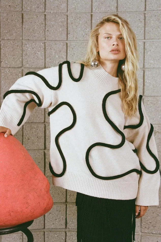 Simon Miller Knitwear Simon Miller Leith Squiggle Knit Sweater In CreamBlack 8211 Women Simon Miller Knitwear Simon Miller Leith Squiggle Knit Sweater In CreamBlack 8211 Women