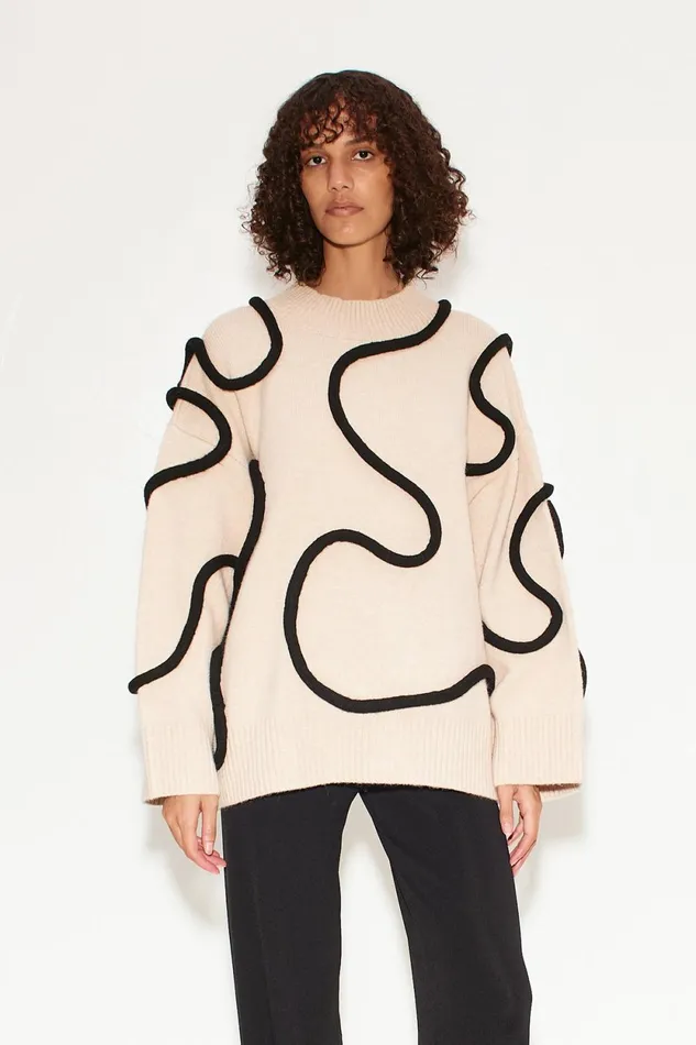 Simon Miller Knitwear Simon Miller Leith Squiggle Knit Sweater In CreamBlack 8211 Women Simon Miller Knitwear Simon Miller Leith Squiggle Knit Sweater In CreamBlack 8211 Women
