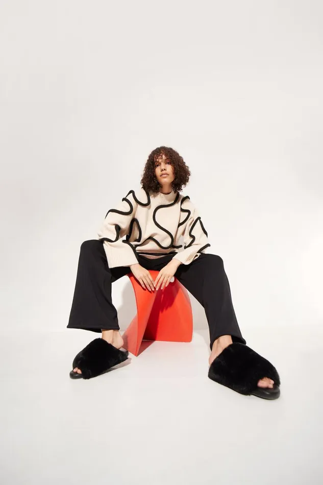 Simon Miller Knitwear Simon Miller Leith Squiggle Knit Sweater In CreamBlack 8211 Women Simon Miller Knitwear Simon Miller Leith Squiggle Knit Sweater In CreamBlack 8211 Women