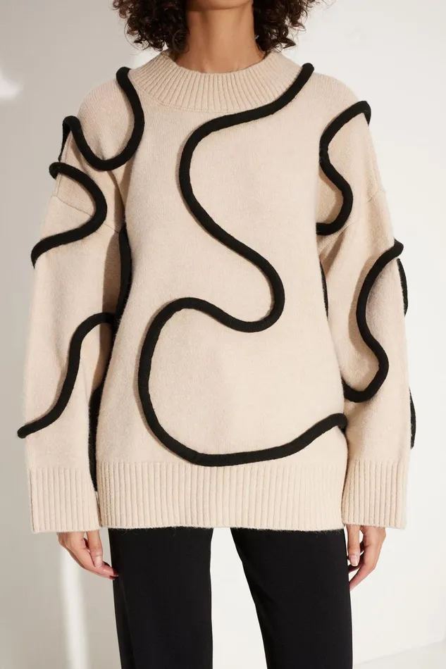 Simon Miller Knitwear Simon Miller Leith Squiggle Knit Sweater In CreamBlack 8211 Women Simon Miller Knitwear Simon Miller Leith Squiggle Knit Sweater In CreamBlack 8211 Women