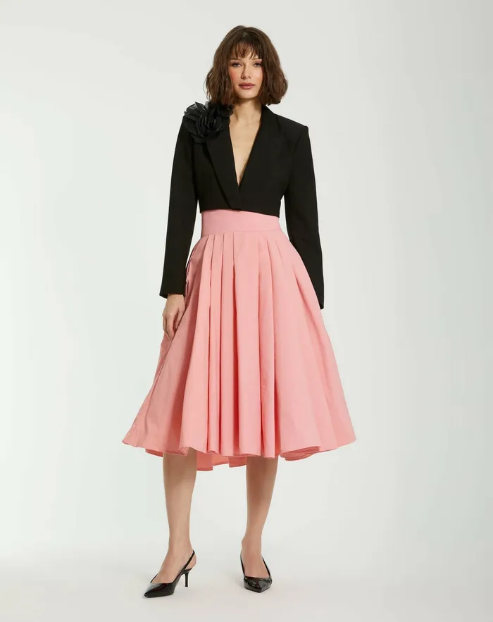 Skirts Mac Duggal Women The Bubbly Faille High Waisted Midi Full Circle Skirt 8211 FINAL SALE Hibiscus