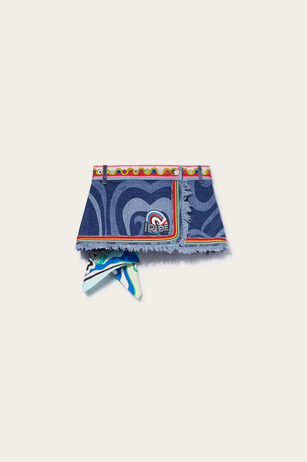 Skirts Women PUCCI MarmoPrint Embellished Denim Mini Skirt