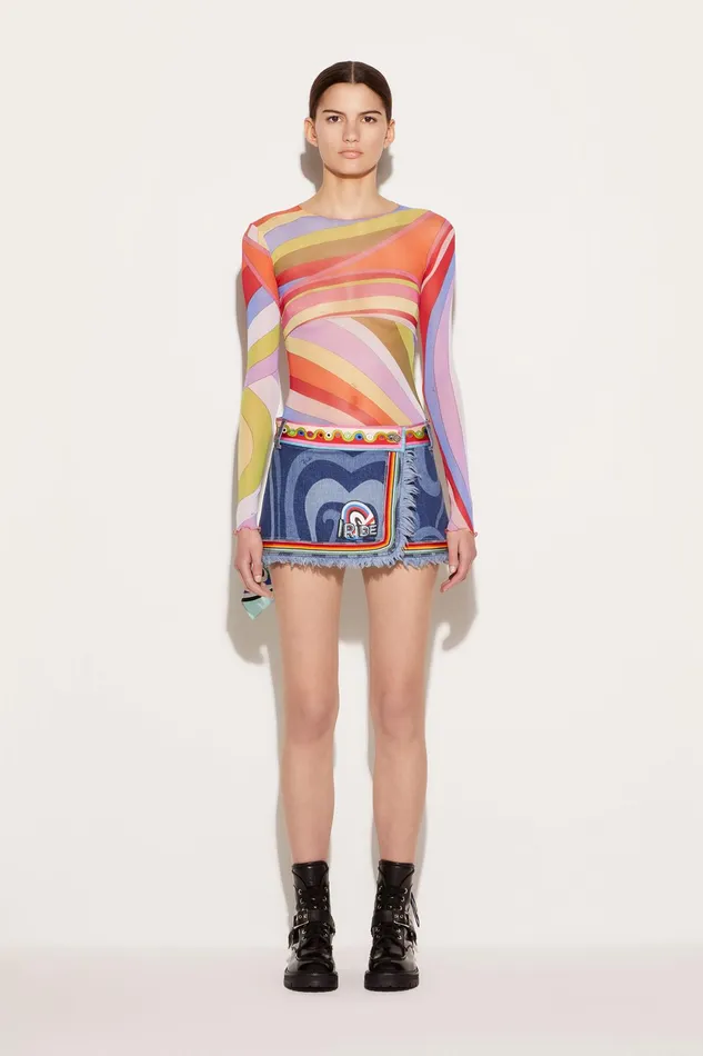 Skirts Women PUCCI MarmoPrint Embellished Denim Mini Skirt