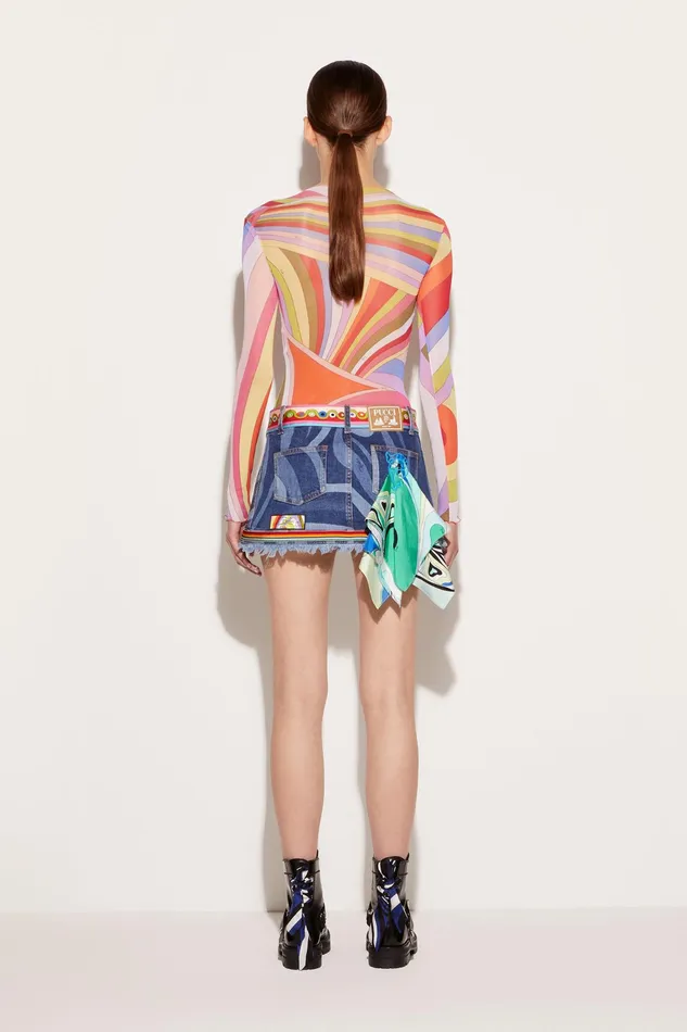 Skirts Women PUCCI MarmoPrint Embellished Denim Mini Skirt
