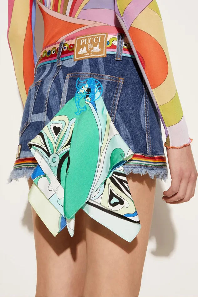 Skirts Women PUCCI MarmoPrint Embellished Denim Mini Skirt