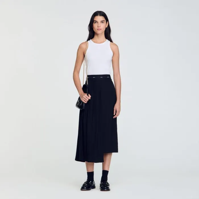Skirts Women SANDRO Long Asymmetrical Skirt Black