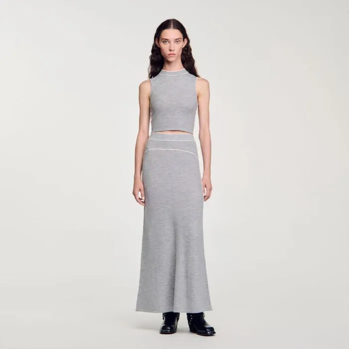 Skirts Women SANDRO Long Wool Skirt Grey
