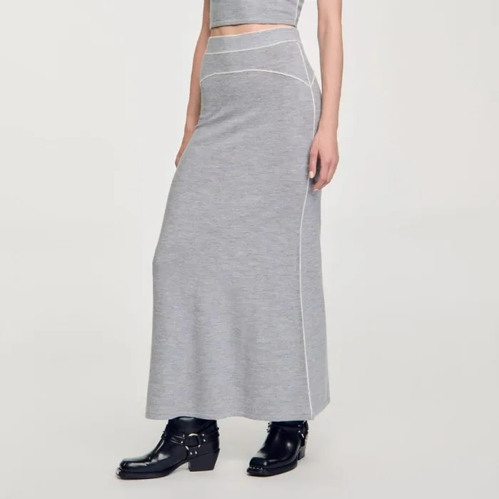Skirts Women SANDRO Long Wool Skirt Grey