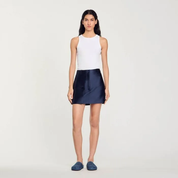 Skirts Women SANDRO Satin Short Skirt Midnight Blue