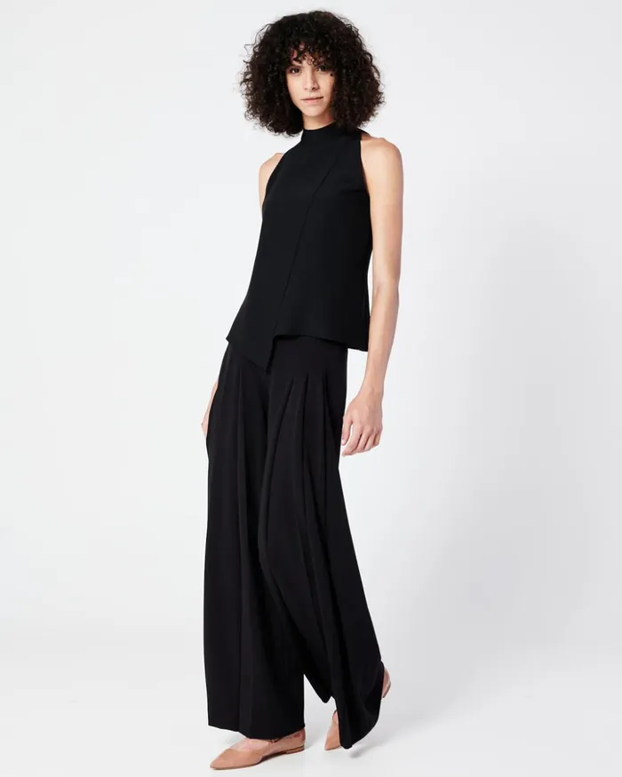 Sleeveless Silk Blouse With Asymmetrical Front Black Women Akris Blouses