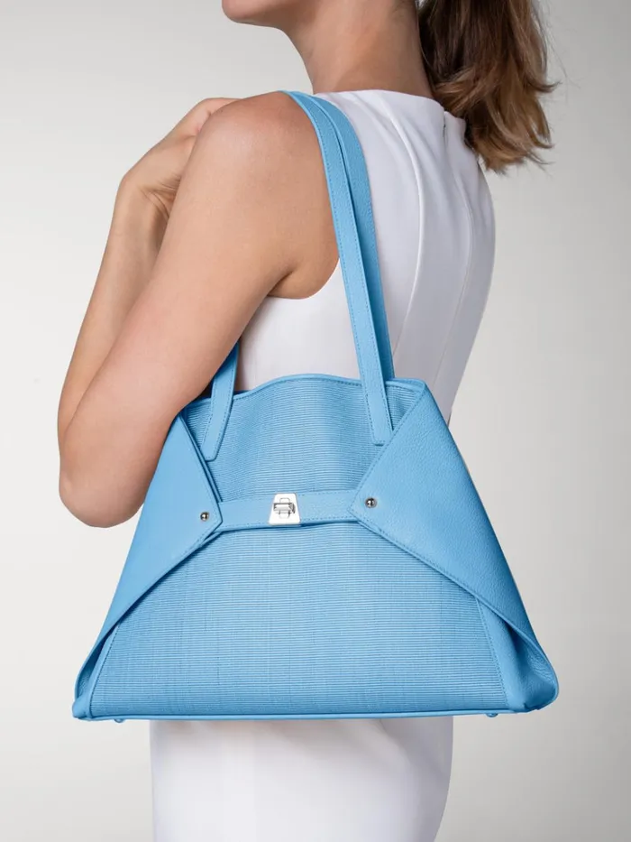 Small Ai Shoulder Bag In Leather And Horsehair Sky Women Akris Shoulder Bags