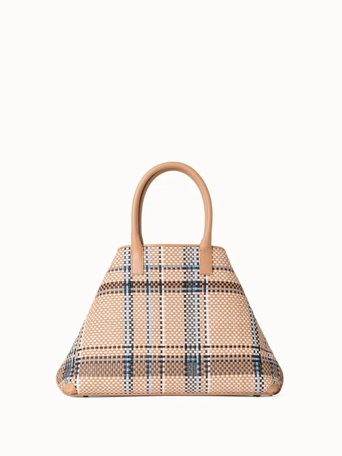 Small Ai Top Handle Bag In Woven Leather Camelpeacock Women Akris Tote Bags