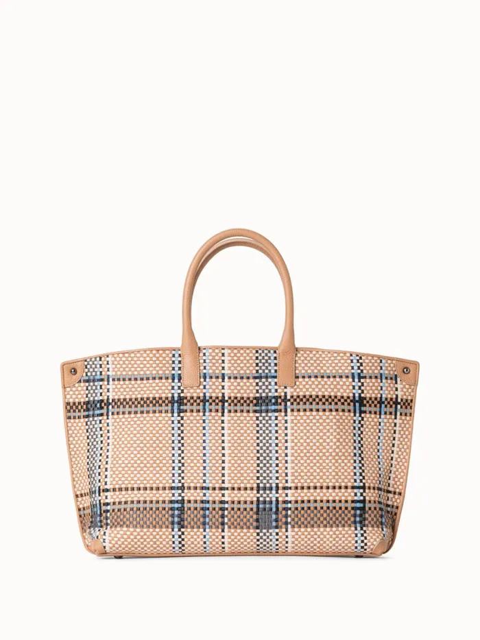 Small Ai Top Handle Bag In Woven Leather Camelpeacock Women Akris Tote Bags