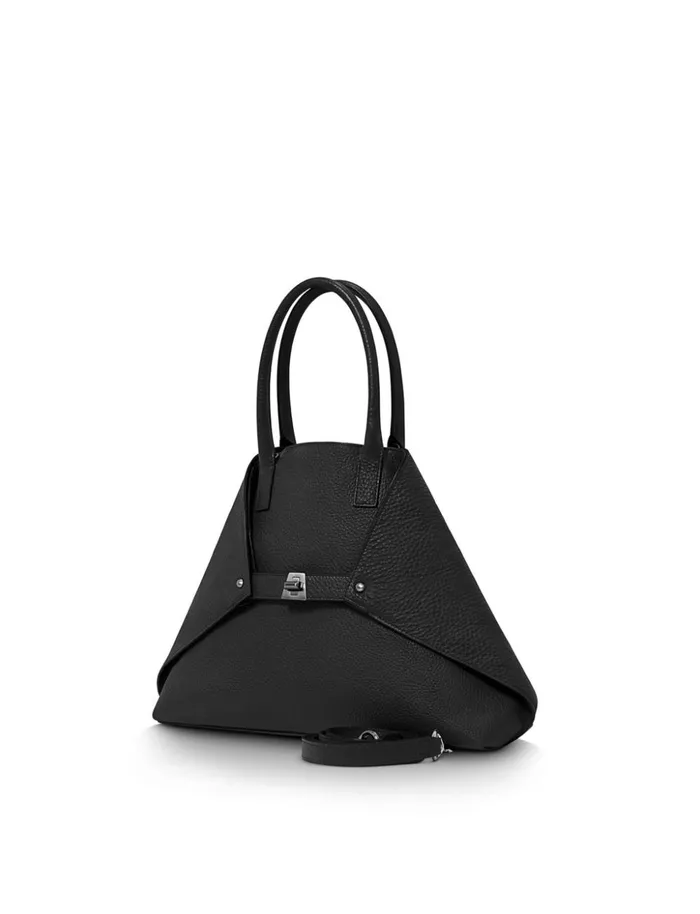 Small Messenger Bag In Cervocalf Leather With Detachable Shoulder Strap Black Women Akris Tote Bags