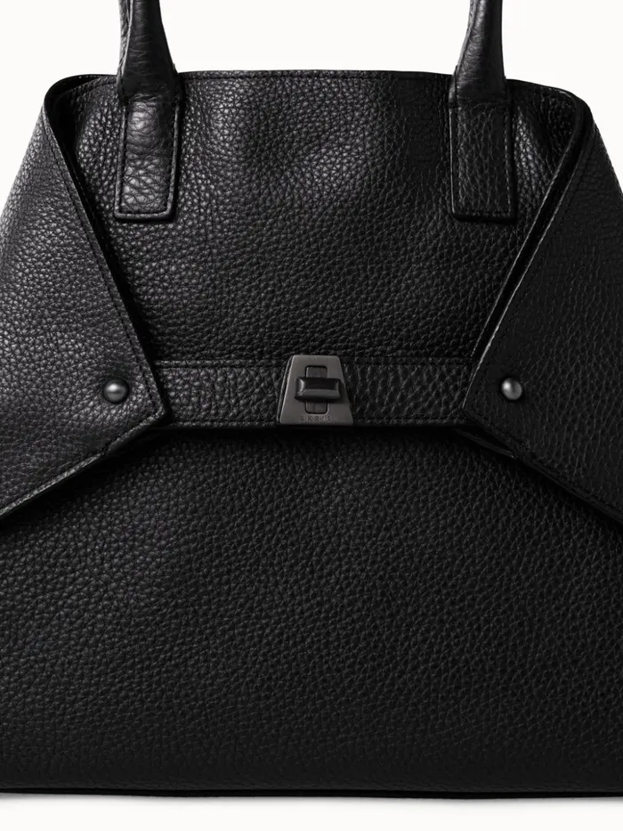 Small Messenger Bag In Cervocalf Leather With Detachable Shoulder Strap Black Women Akris Tote Bags