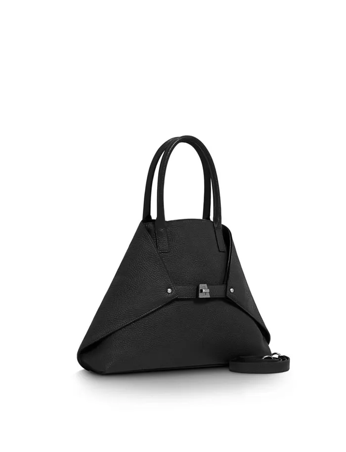 Small Messenger Bag In Cervocalf Leather With Detachable Shoulder Strap Black Women Akris Tote Bags