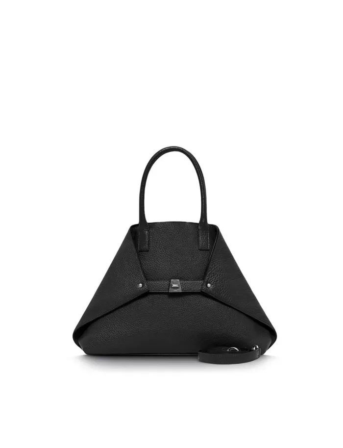 Small Messenger Bag In Cervocalf Leather With Detachable Shoulder Strap Black Women Akris Tote Bags