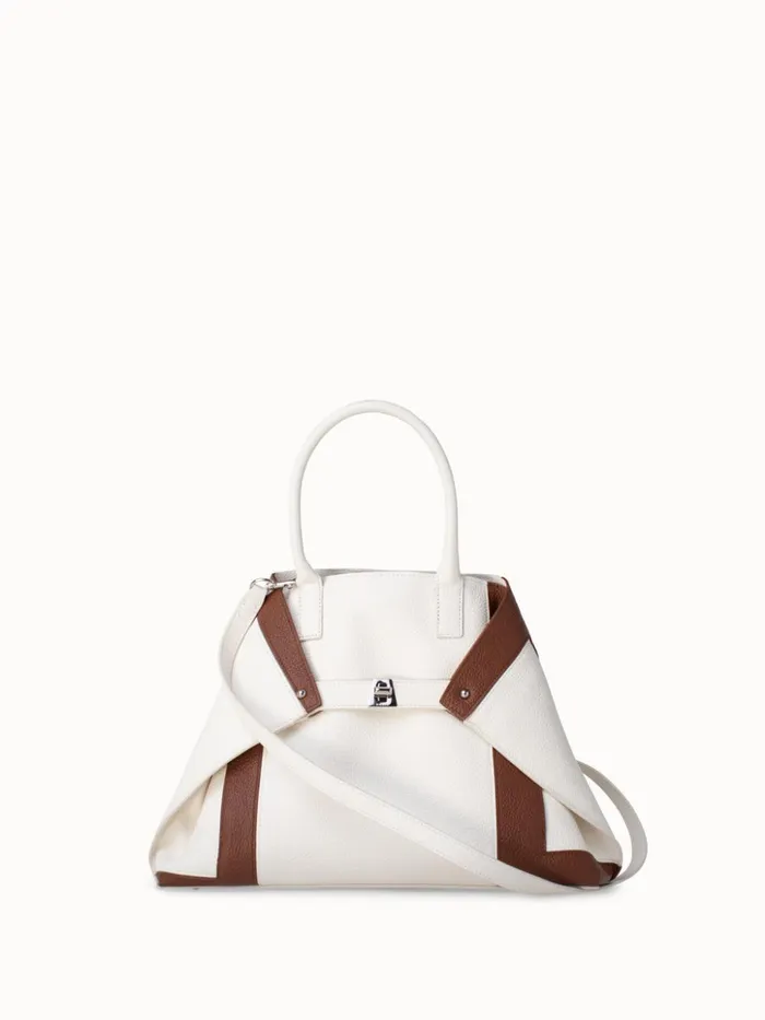 Small Messenger Bag In Leather Intarsien Whitecaramel Women Akris Top Handle Bags