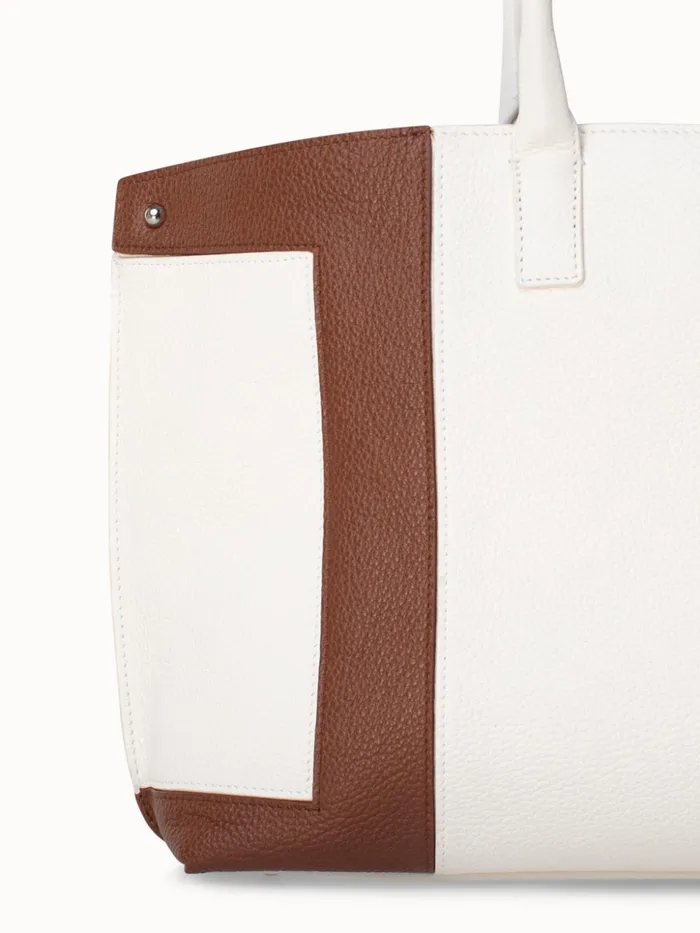 Small Messenger Bag In Leather Intarsien Whitecaramel Women Akris Top Handle Bags