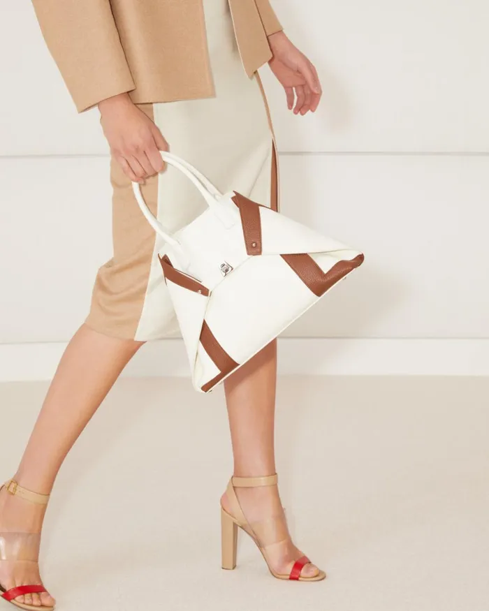 Small Messenger Bag In Leather Intarsien Whitecaramel Women Akris Top Handle Bags