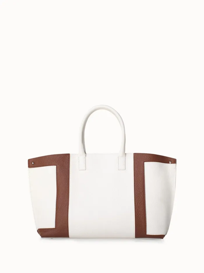 Small Messenger Bag In Leather Intarsien Whitecaramel Women Akris Top Handle Bags
