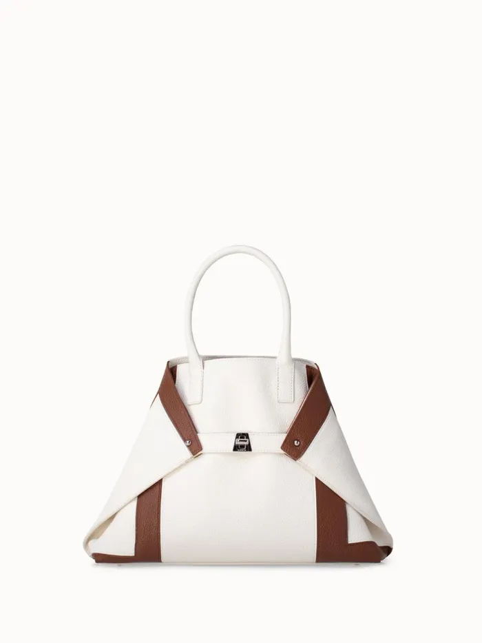Small Messenger Bag In Leather Intarsien Whitecaramel Women Akris Top Handle Bags
