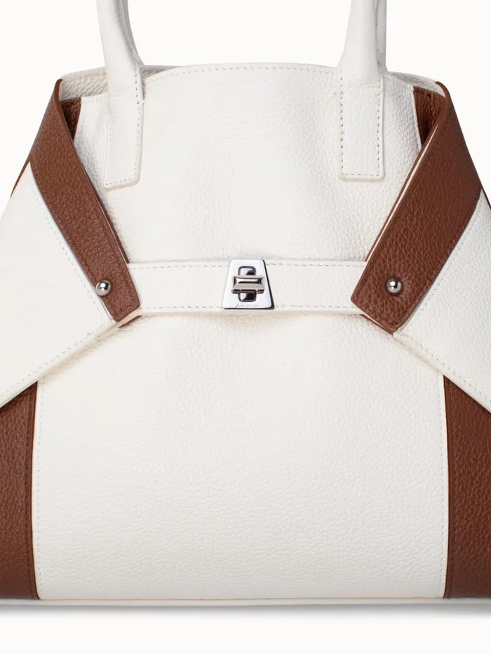 Small Messenger Bag In Leather Intarsien Whitecaramel Women Akris Top Handle Bags