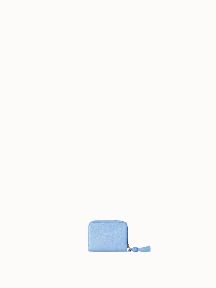 Small Zip Around Wallet In Leather Powder Blue Women Akris Wallets