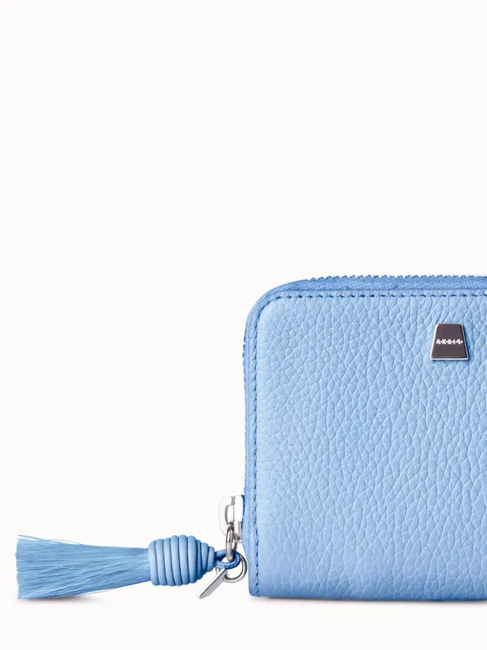 Small Zip Around Wallet In Leather Powder Blue Women Akris Wallets
