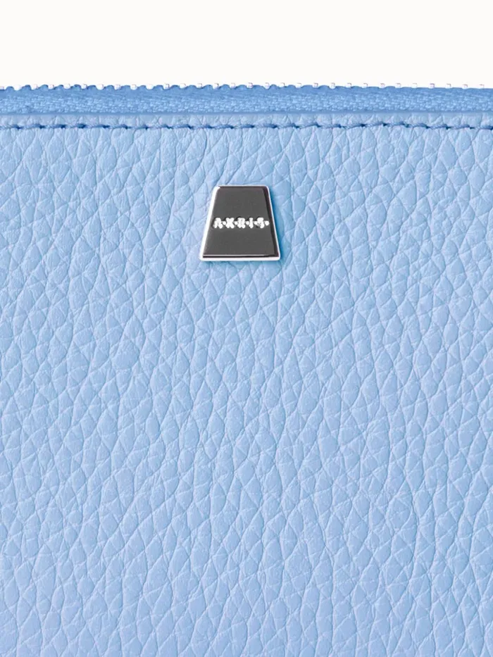 Small Zip Around Wallet In Leather Powder Blue Women Akris Wallets