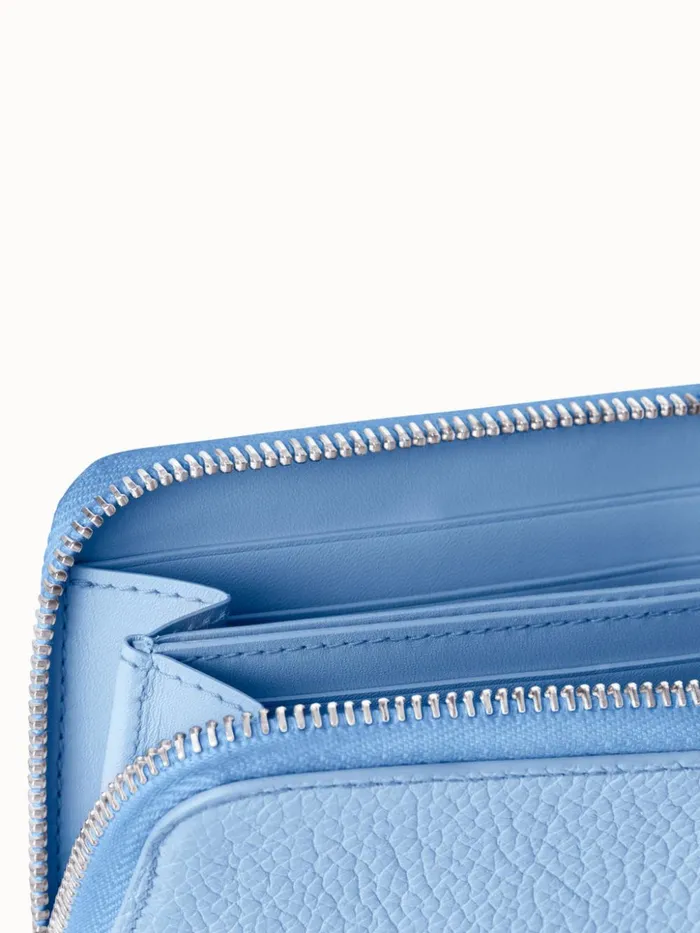 Small Zip Around Wallet In Leather Powder Blue Women Akris Wallets