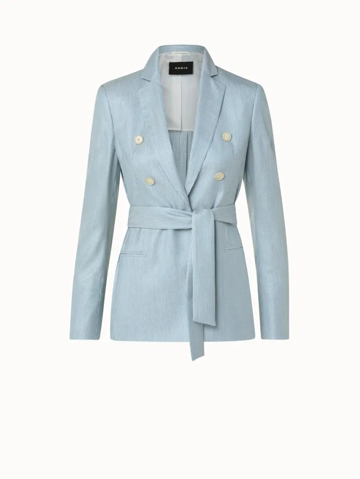 Striped Cashmere Silk Faux DoubleBreasted Jacket Alpseeecru Women Akris Cashmere