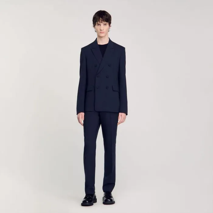 Suits and Blazers Men SANDRO Doublebreasted Suit Jacket Navy Blue