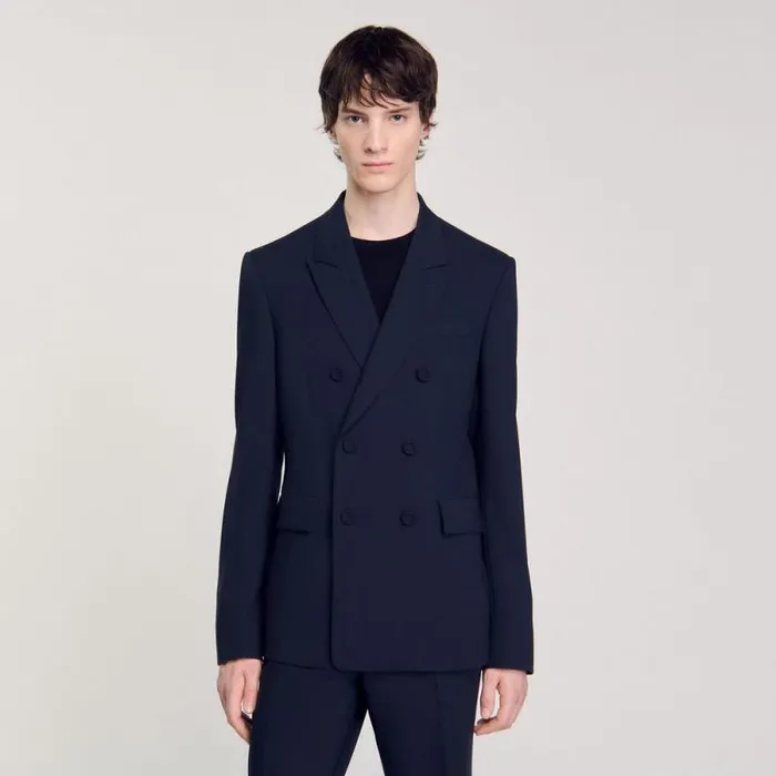 Suits and Blazers Men SANDRO Doublebreasted Suit Jacket Navy Blue