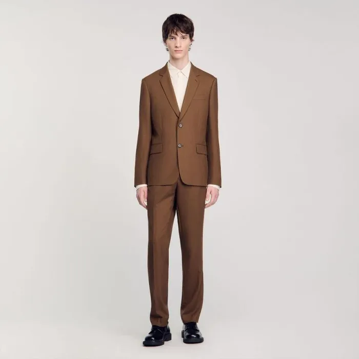 Suits and Blazers Men SANDRO Wool Suit Jacket Taupe